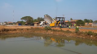 Paving Gravel Road With TSUN SP1600 Paver Equipment Gravel Mixture Paving Crew In Road Site Action [upl. by Vedis]