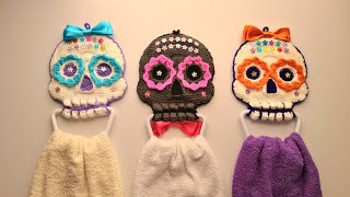 Calavera de azúcar en CROCHET  Toallero  Agarradera  PARTE 12 [upl. by Morse149]