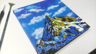 Cara Melukis Pegunungan di Kanvas  Acrylic Landscape Painting  Easy for Beginners [upl. by Ardel802]