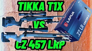 CZ 457 LRP VS Tikka T1x  Lapua Center X  50 yard rifle shootout [upl. by Yobybab]