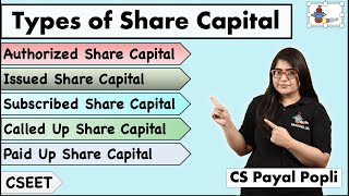 Types of Share Capital Types of Share Capital in Company Law  CS Payal Popli [upl. by Yssac]