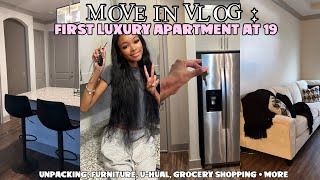 MOVING INTO MY FIRST LUXURY APARTMENT AT 19 unpacking furniture groceries decorating  more [upl. by Ilene]