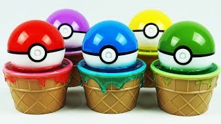 Pokemon Go Pokeballs Slime Clay Ice Cream Surprise Cups and Toys MeowsticMewHelioptilePangoroGog [upl. by Avilys]