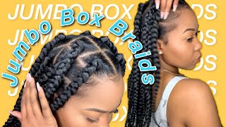 EASY Jumbo Box Braids  Rubberband Method  Beginner Friendly  Protective Style [upl. by Ojahtnamas]