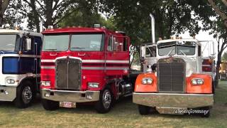 Classic Peterbilt Kenworth amp Mack Trucks Leaving Brooks Truck Show 2015 [upl. by Marelda]