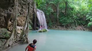 Erawan Waterfalls in Kanchanaburi Thailand near the River Kwai [upl. by Dnana417]