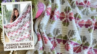 Mosaic Flower Blanket Crochet Pattern  Overlay Mosaic Crochet Technique [upl. by Aciraa]