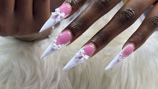 Stiletto French Tip Nails 🤍🎀 nails acrylicnails frenchtip [upl. by Doble]