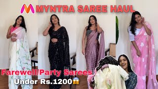 Affordable Myntra Saree Haul For Farewell Party Wear  Everything Under Rs1200😱 Kirti Agarwal [upl. by Notla]