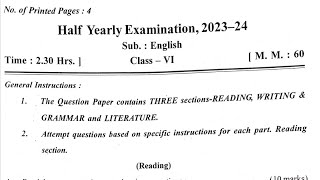 Class6 ENGLISH  Half Yearly Exam Question Paper  KV CBSE  For Kendriya Vidyalaya students [upl. by Amie]