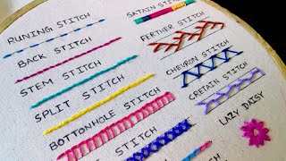 15 Basic Hand Embroidery Stitches Sampler For Absolute Beginners [upl. by Winni]