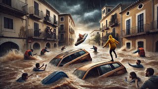 Devastating Floods in Mallorca Spain City Swept Away in Moments [upl. by Refotsirc]