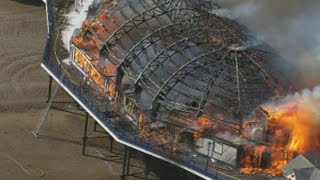 Dramatic aerial footage shows fire raging on Eastbourne Pier [upl. by Behm]