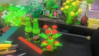 rose flower with leaves using pet bottles and drinking straw plastic bottle craft [upl. by Onirotciv93]