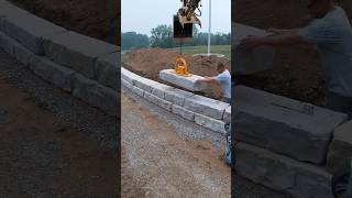 High Format Grand Ledge Wall hardscape construction work caterpillar mquip excavator backyard [upl. by Hendrix193]