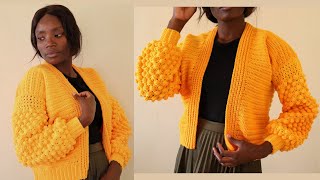 Crochet Bobble Sleeve Cardigan No1  Dreamcrochets [upl. by Etnud]