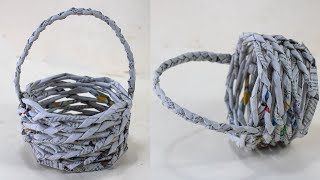 Paper basket How To Make A Basket At Home For Beginners  DIY Paper Craft Newspaper Craft Tutorial [upl. by Panthea]