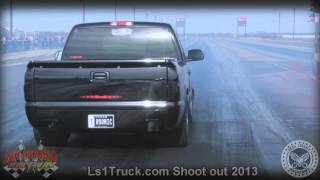 TurboMics LSX Twin Turbo Silverado Crazy Launch  Ls1truckcom Shoot out 2013 [upl. by Aisek]