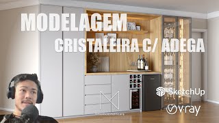 PROJETO COMPLETO  CRISTALEIRA COM ADEGA 1 SKETCHUP E VRAY [upl. by Ahsinal]