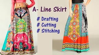 A Line Skirt DIY  ALine long skirt drafting cutting and stitching step by step tutorial [upl. by Elleraj826]