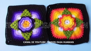 muestra para colcha a crochet FLOR DE TRES CAPAS CON HOJAS video 2 [upl. by Archambault]