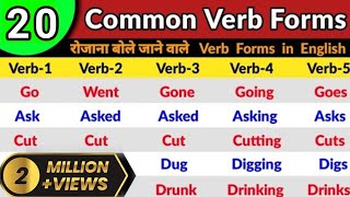 20 COMMON VERBS in English  Verb Forms in English V1 V2 V3 V4 V5 Verbs List [upl. by Longmire]