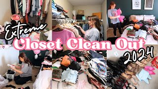 EXTREME CLOSET CLEAN OUT  DECLUTTERING AND ORGANIZING  CLEANING MOTIVATION 2024 [upl. by Airdnaxela]