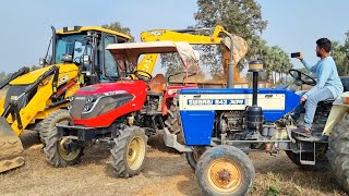 New Jcb 3dx Machine Loading Red Mud In Mahindra and Swaraj Tractor  Jcb and Tractor Cartoon Gadi [upl. by Apps]