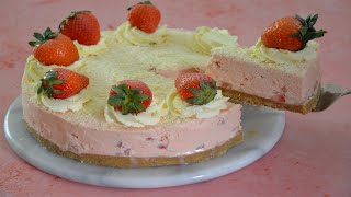 Strawberry and White Chocolate Cheesecake No Bake [upl. by Oicnedif]