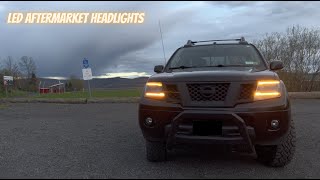 NISSAN FRONTIER AFTERMARKET HEADLIGHTS DRL and Sequential Turn Signals With Auxito Bulb Upgrade [upl. by Nnylrefinnej]