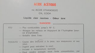 Produits chimiquesDANGERS ET PRÉCAUTIONSAcide acétique et Alcools [upl. by Thompson]