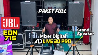 Paket Speaker JBL EON 715 FULL SET mixer Digital AD LIVE 20Pro [upl. by Enaid]