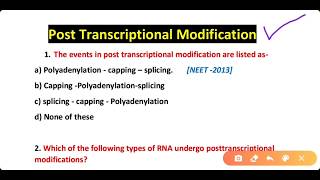 Genetics and Heridity MCQs  Post transcriptional modification  Most Important questions [upl. by Fay]