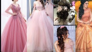 Latest ball gown design with hairstyle imagesprom gownlight colour weding gaun with hairstyle 185 [upl. by Bren568]