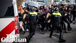 Antilockdown rioters clash with Dutch police in two cities in the Netherlands [upl. by Stinky692]