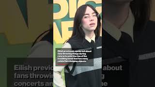 Billie Eilish gets hit in the face by a necklace while performing at Arizona concert shorts [upl. by Ellierim]