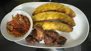 AIR FRIED PLANTAIN WITH CHICKEN WINGS AND PEPPER SAUCE [upl. by Zetrom828]