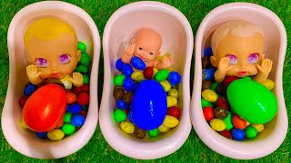 Satisfying video  Rainbow Mixing All Candy in Magic 3 Bathtubs with Mampm’s Babys Red Blue Green [upl. by Topliffe]