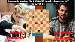 Magnus Carlsen vs Denis Lazavik Chessable Masters Div 1 W 2024rapid chesscom INT rd 3 Feb04 [upl. by Hilten]