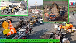 Stuttgart 21 CAT 330F VA Liebherr L 566 PFA 13a Flughafentunnel 10112020 [upl. by Acsehcnarf]