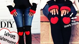 CROCHET Calentadores de Manos  Corazon  WRIST Warmers  HEART Patch [upl. by Htenay]