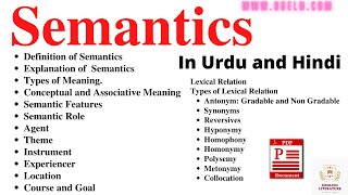 Semantics Explanation In Urdu and Hindi Types of Meaning In Semantics In Urdu and Hindi Notes PDF [upl. by Spiro]