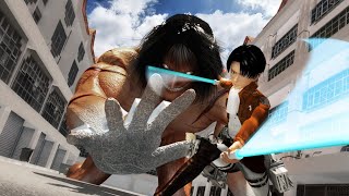 Ackarman Levi VS Attack Titan Eren with saber [upl. by Hubey168]