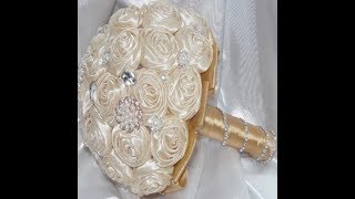 1 DIY How to make Your Own Brooch Bridal Bouquet Fabric Flowers No Wires Easy [upl. by Adolf]