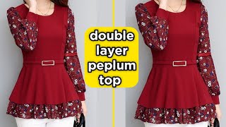 DIY double layer peplum top with puff sleeve cutting and stitching  top cutting and stitching [upl. by Ruben]