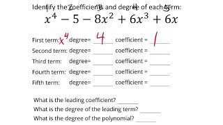 Polynomial Coefficients and the Basics Degrees Leading Coefficients Terms [upl. by Mellen]