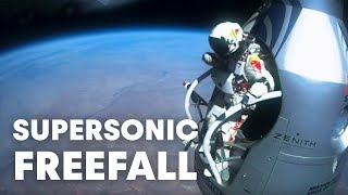 Felix Baumgartners supersonic freefall from 128k  Mission Highlights [upl. by Emili]