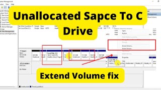 How to add unallocated space to C Drive without any software  Cant extend C drive unallocated [upl. by Antrim]