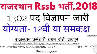 Rajasthan RSSB 1310 पद विज्ञापन जारी 2018  Rajasthan NTT teacher recruitment 2018 [upl. by Ajim]