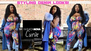 10 Denim looks Fashion Nova Curve plus size haul boots jackets jeans etc 2024 [upl. by Ahsiema]